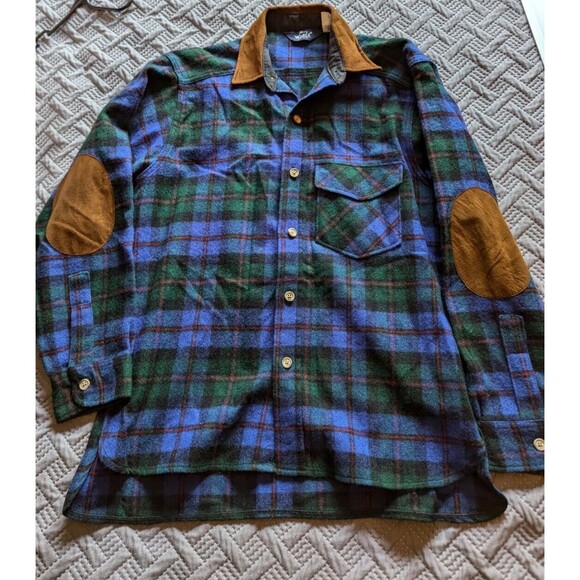 Vintage Woolrich Mens Sz Medium Plaid Wool Blend  w/Leather Elbow Patches - USA - Picture 12 of 16